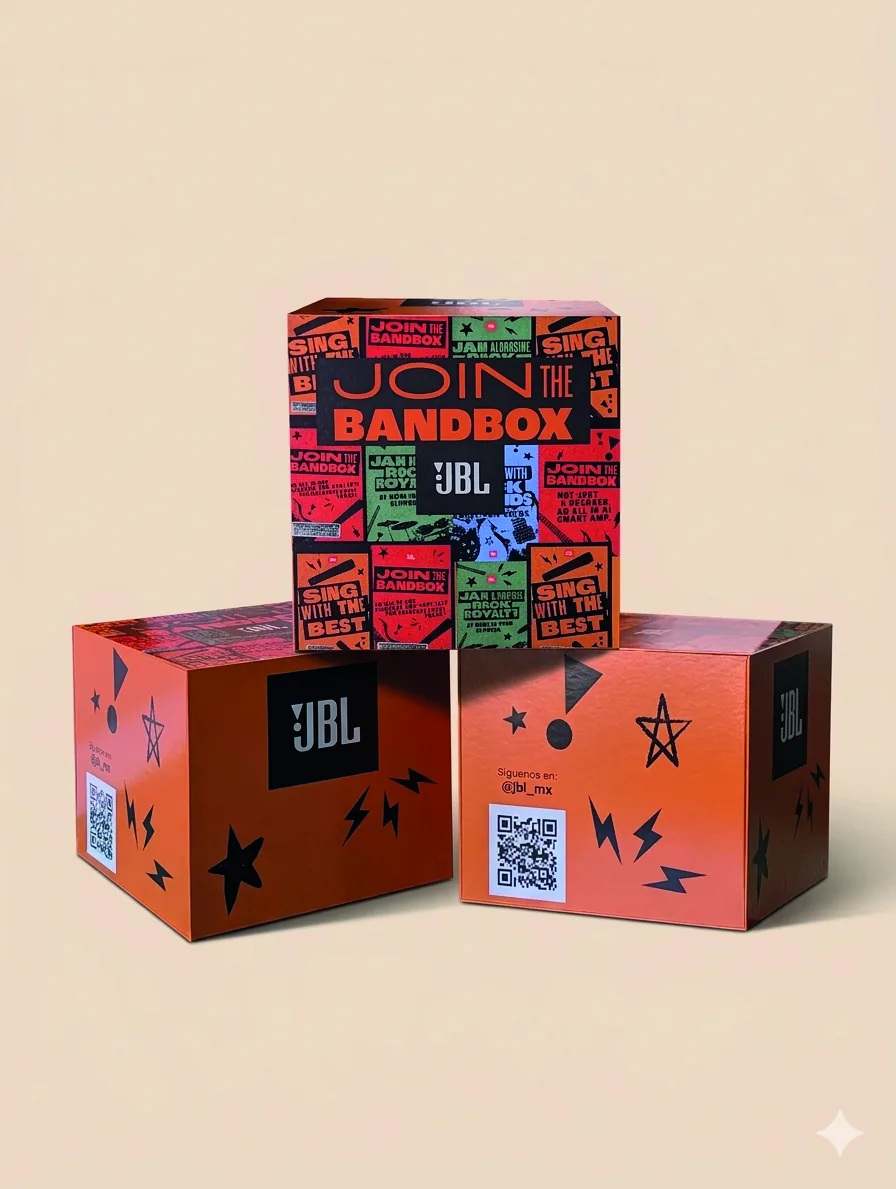Cajas JBL Join the Bandbox impresas a color